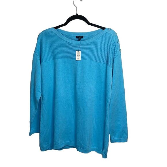 New Talbots Pullover Crewneck Sweater Women’s PXL Blue Ribbed Knit Nylon Classic - Picture 1 of 4
